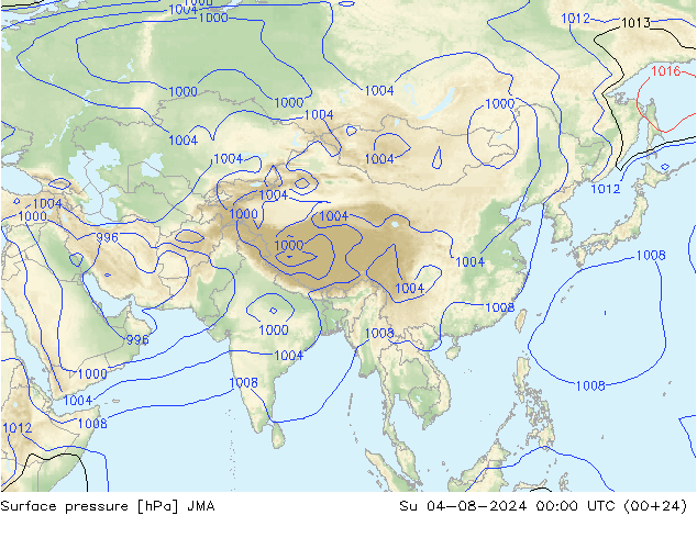 Luchtdruk (Grond) JMA zo 04.08.2024 00 UTC