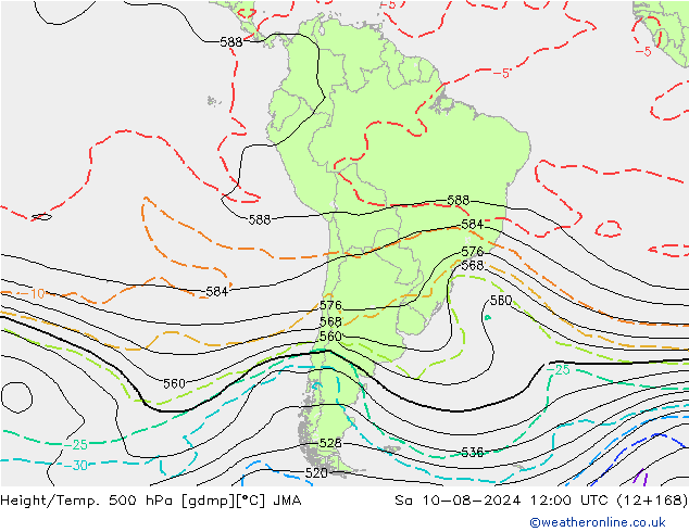 Hoogte/Temp. 500 hPa JMA za 10.08.2024 12 UTC