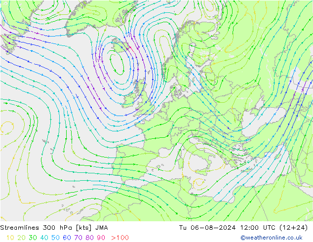 风 300 hPa JMA 星期二 06.08.2024 12 UTC