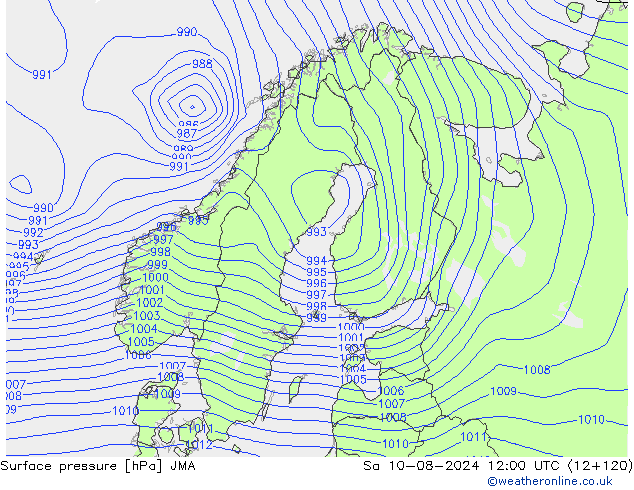 地面气压 JMA 星期六 10.08.2024 12 UTC