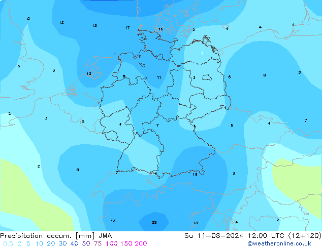 Totale neerslag JMA zo 11.08.2024 12 UTC