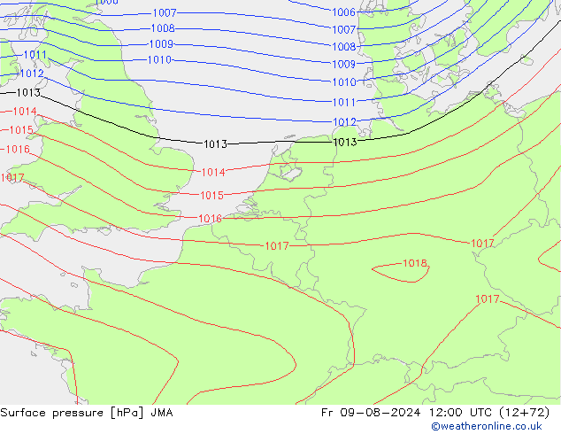 地面气压 JMA 星期五 09.08.2024 12 UTC