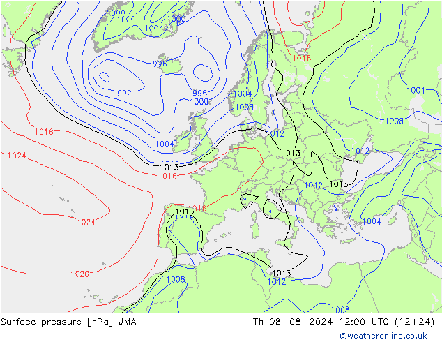 Luchtdruk (Grond) JMA do 08.08.2024 12 UTC