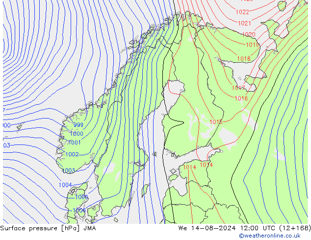 Luchtdruk (Grond) JMA wo 14.08.2024 12 UTC