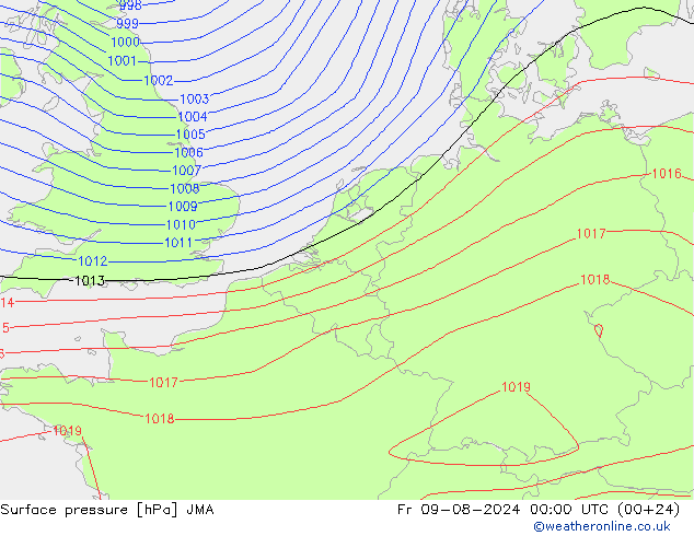 地面气压 JMA 星期五 09.08.2024 00 UTC