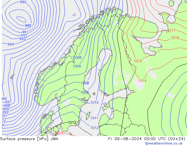 Luchtdruk (Grond) JMA vr 09.08.2024 00 UTC