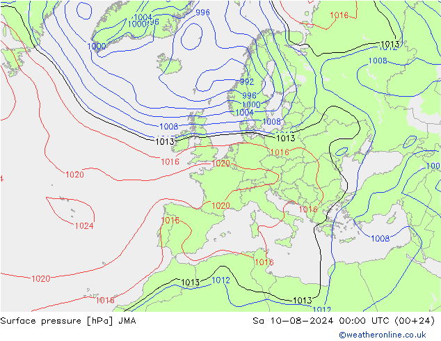 地面气压 JMA 星期六 10.08.2024 00 UTC