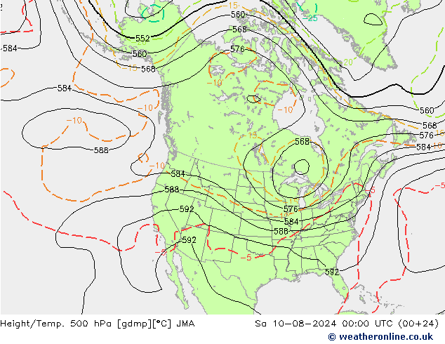 Hoogte/Temp. 500 hPa JMA za 10.08.2024 00 UTC