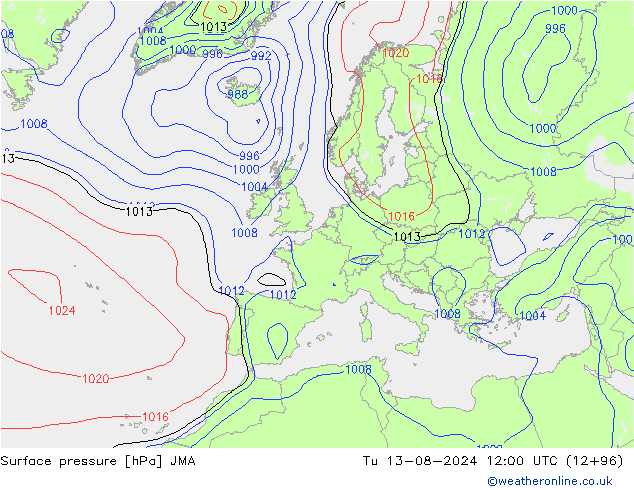 Luchtdruk (Grond) JMA di 13.08.2024 12 UTC