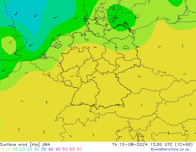 Wind 10 m JMA do 15.08.2024 12 UTC