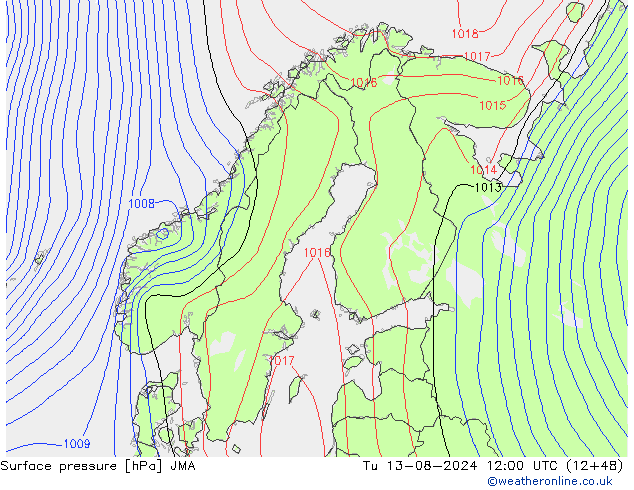 Luchtdruk (Grond) JMA di 13.08.2024 12 UTC