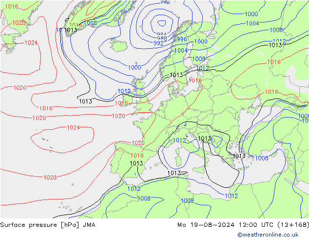 地面气压 JMA 星期一 19.08.2024 12 UTC