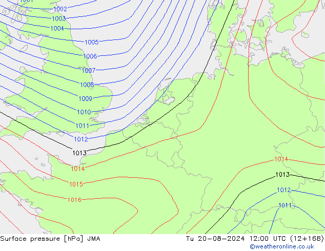 地面气压 JMA 星期二 20.08.2024 12 UTC