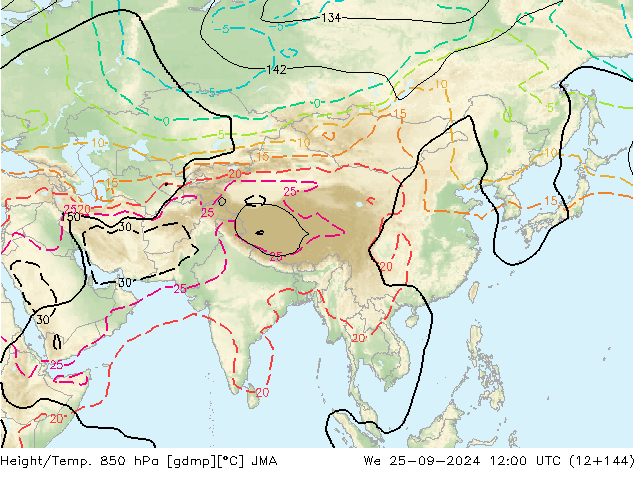 Height/Temp. 850 гПа JMA ср 25.09.2024 12 UTC