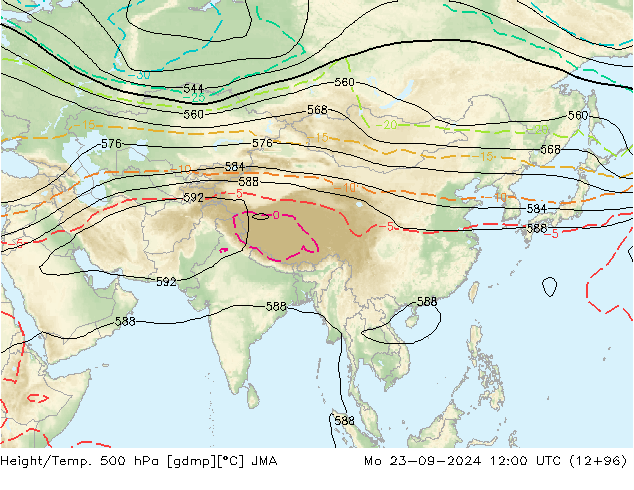 Height/Temp. 500 hPa JMA Mo 23.09.2024 12 UTC