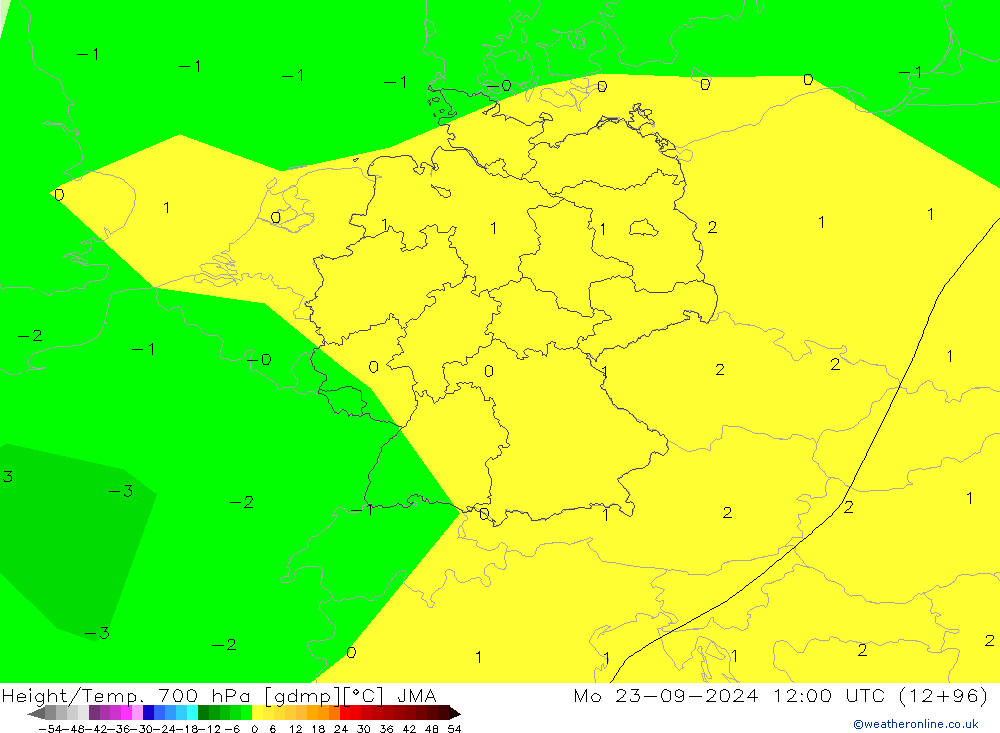 Height/Temp. 700 hPa JMA Mo 23.09.2024 12 UTC