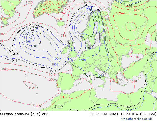 Atmosférický tlak JMA Út 24.09.2024 12 UTC