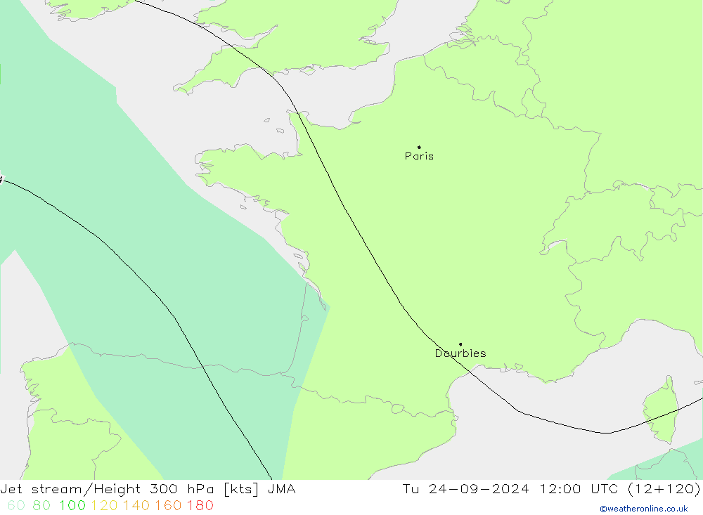 Jet stream/Height 300 hPa JMA Tu 24.09.2024 12 UTC