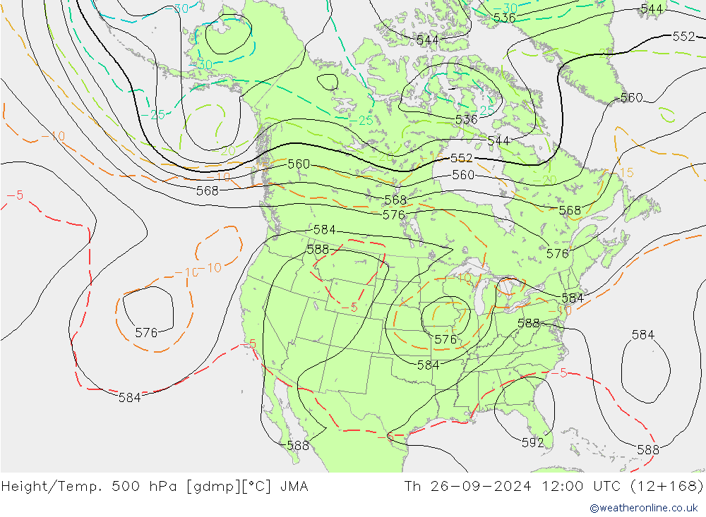 Hoogte/Temp. 500 hPa JMA do 26.09.2024 12 UTC