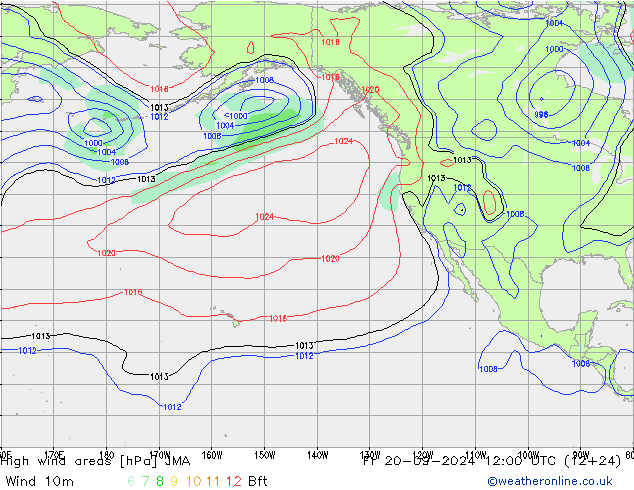 High wind areas JMA Pá 20.09.2024 12 UTC