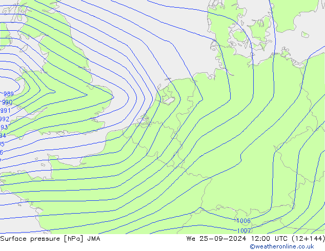 Atmosférický tlak JMA St 25.09.2024 12 UTC