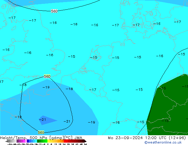 Height/Temp. 500 hPa JMA Mo 23.09.2024 12 UTC