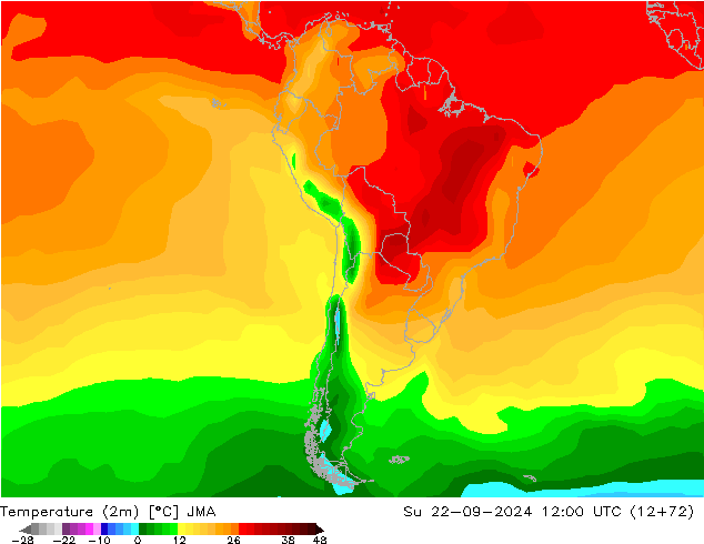 Temperatura (2m) JMA Dom 22.09.2024 12 UTC