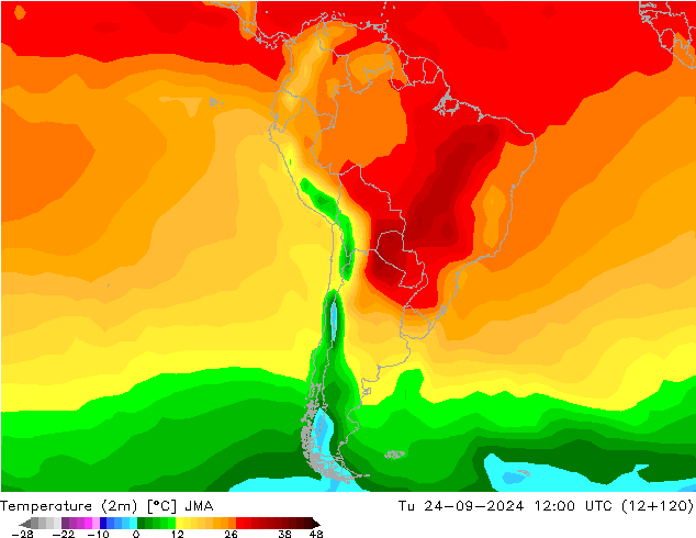 Temperatuurkaart (2m) JMA di 24.09.2024 12 UTC