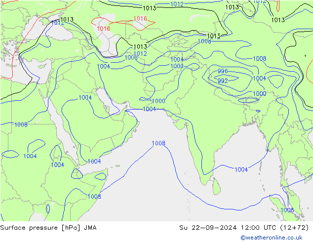 Atmosférický tlak JMA Ne 22.09.2024 12 UTC