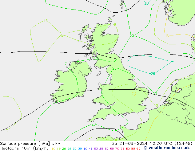 Isotachs (kph) JMA sam 21.09.2024 12 UTC