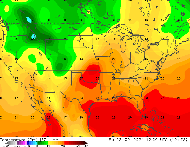 Temperature (2m) JMA Ne 22.09.2024 12 UTC