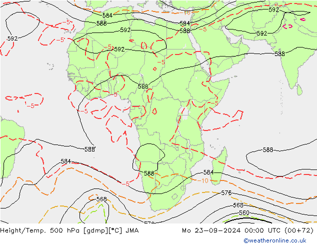 Height/Temp. 500 hPa JMA pon. 23.09.2024 00 UTC