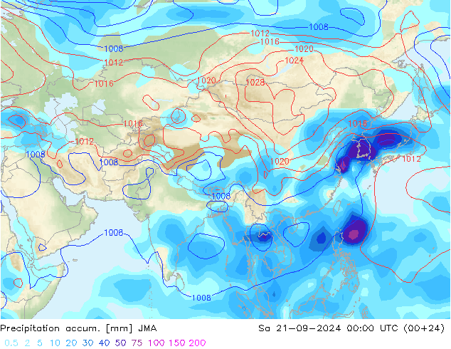 Precipitation accum. JMA Sa 21.09.2024 00 UTC