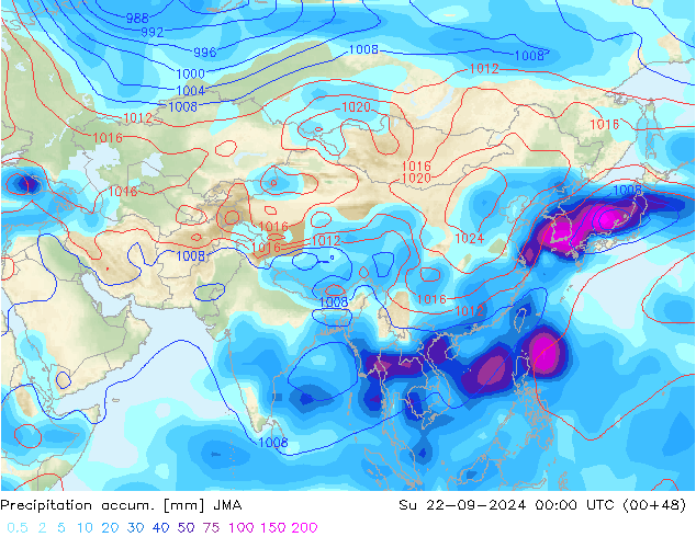 Precipitation accum. JMA Ne 22.09.2024 00 UTC