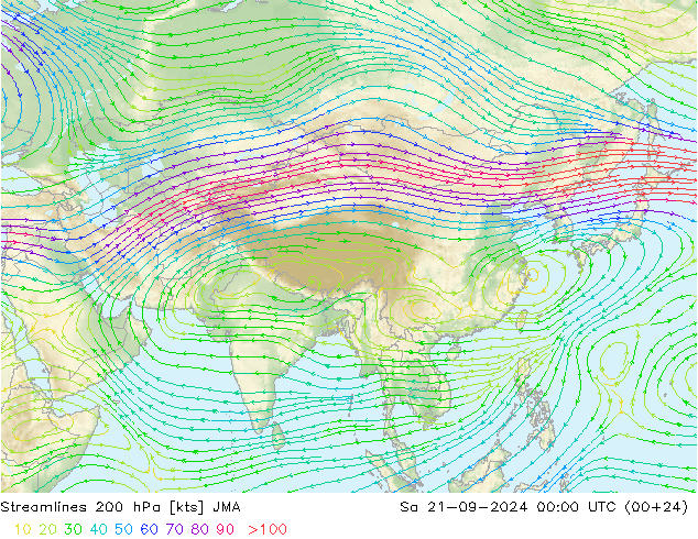 Streamlines 200 hPa JMA So 21.09.2024 00 UTC