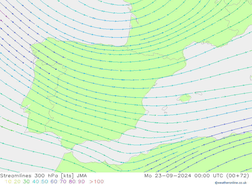 Linea di flusso 300 hPa JMA lun 23.09.2024 00 UTC