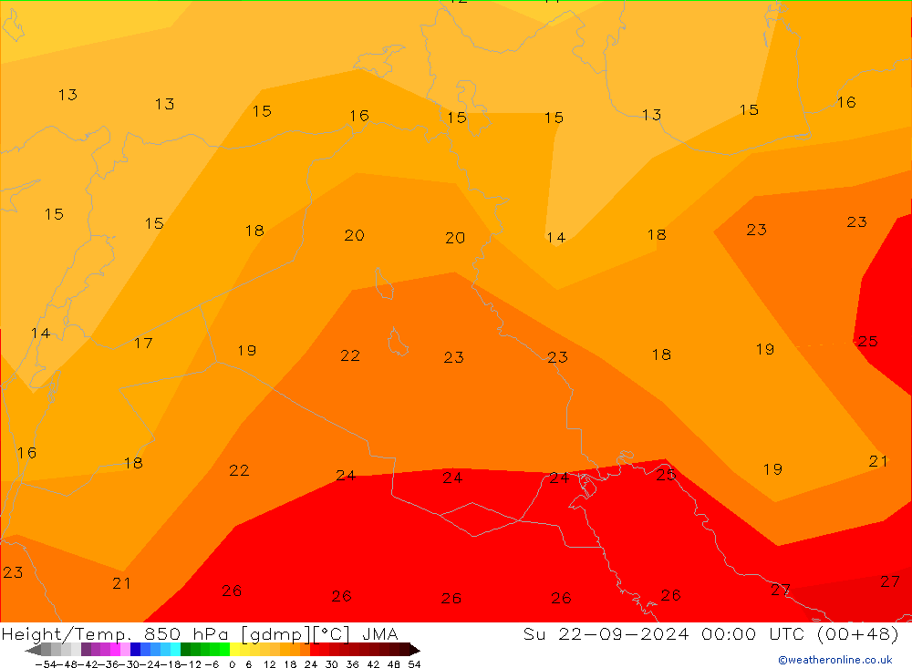 Height/Temp. 850 hPa JMA  22.09.2024 00 UTC