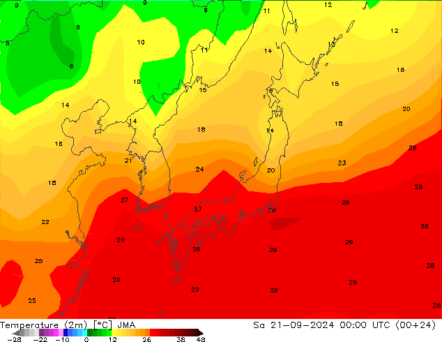 Temperatura (2m) JMA Sáb 21.09.2024 00 UTC