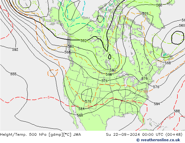 Hoogte/Temp. 500 hPa JMA zo 22.09.2024 00 UTC