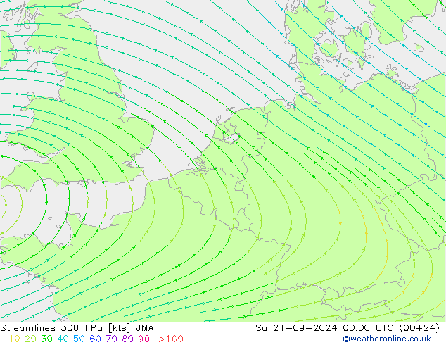 Stromlinien 300 hPa JMA Sa 21.09.2024 00 UTC