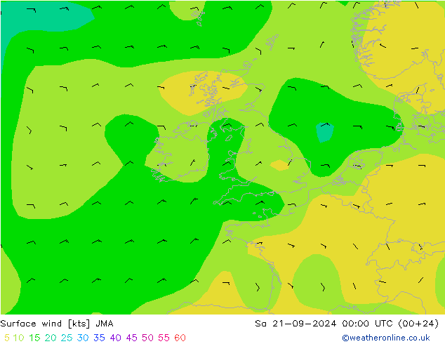 Wind 10 m JMA za 21.09.2024 00 UTC