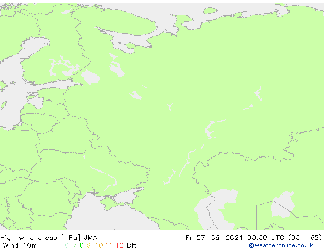 High wind areas JMA пт 27.09.2024 00 UTC