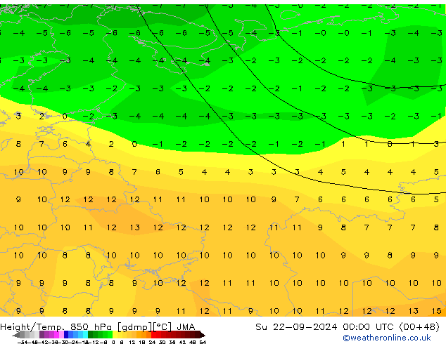 Height/Temp. 850 hPa JMA Su 22.09.2024 00 UTC