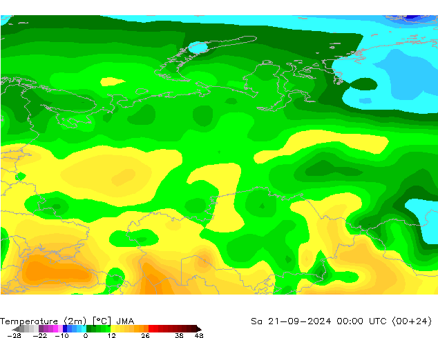 Temperature (2m) JMA Sa 21.09.2024 00 UTC