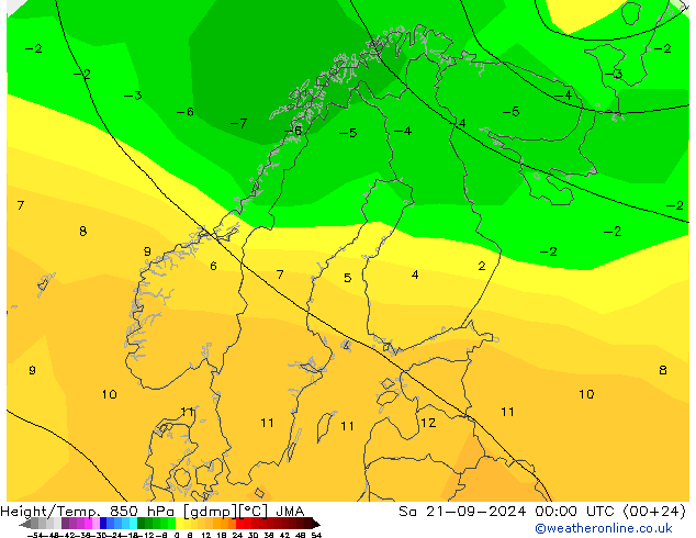 Height/Temp. 850 hPa JMA so. 21.09.2024 00 UTC