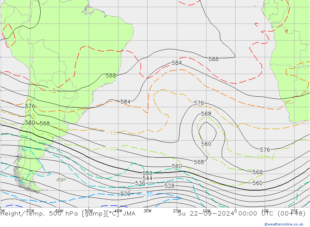 Height/Temp. 500 hPa JMA Su 22.09.2024 00 UTC