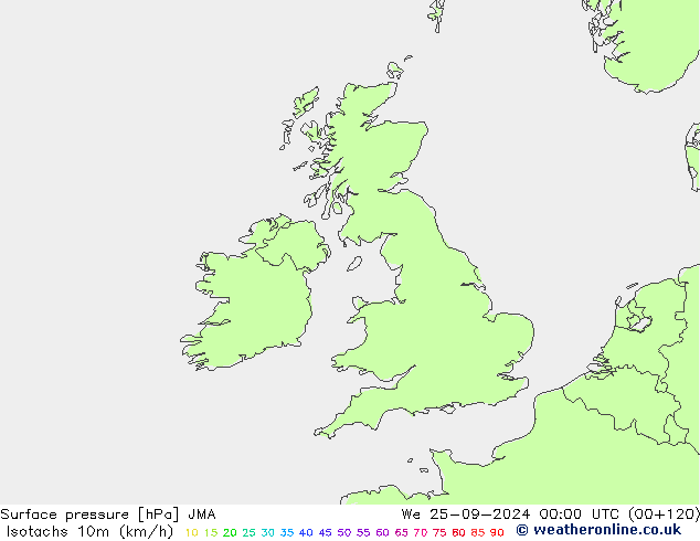 Isotachs (kph) JMA We 25.09.2024 00 UTC