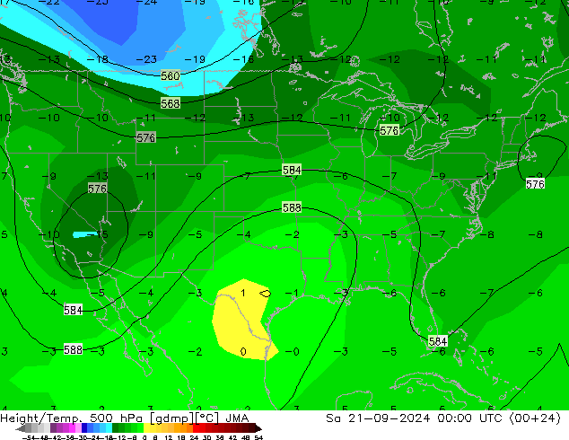 Height/Temp. 500 hPa JMA Sa 21.09.2024 00 UTC