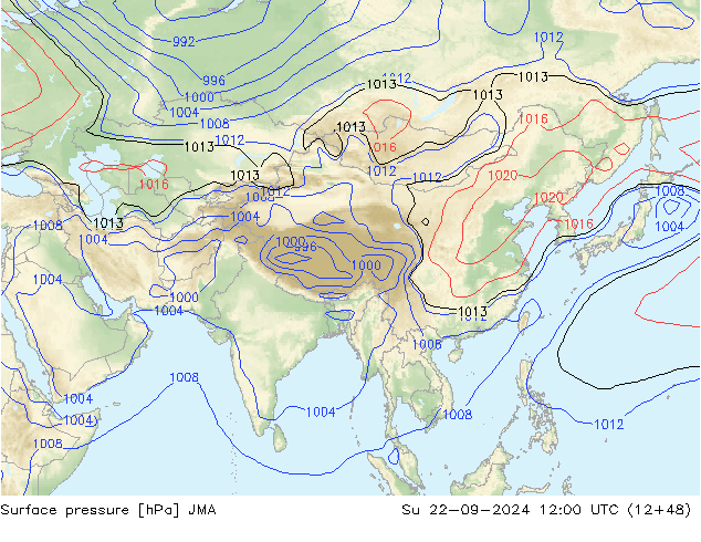 Luchtdruk (Grond) JMA zo 22.09.2024 12 UTC