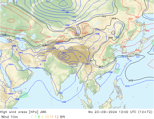 High wind areas JMA Mo 23.09.2024 12 UTC